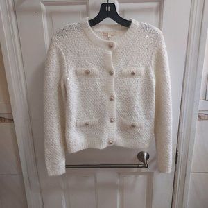 MAJE White Mission Metallic Sequin Cardigan Sweater